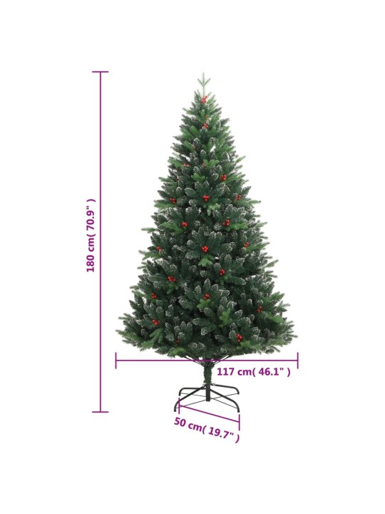 Kunstlik hingedega jõulupuu punaste marjadega 180 cm