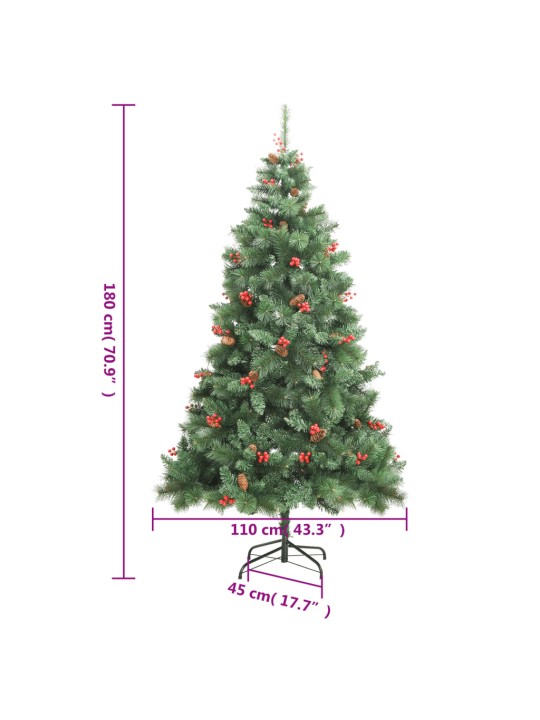 Kunstlik hingedega jõulupuu männikäbide ja marjadega, 180 cm