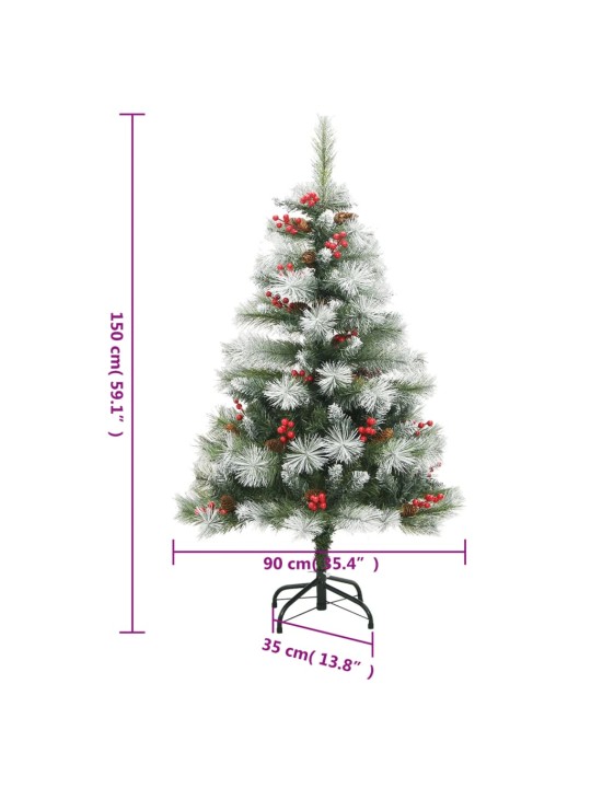 Kunstlik hingedega jõulupuu männikäbide ja marjadega, 150 cm