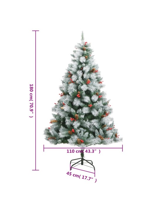 Kunstlik hingedega jõulupuu männikäbide ja marjadega, 180 cm