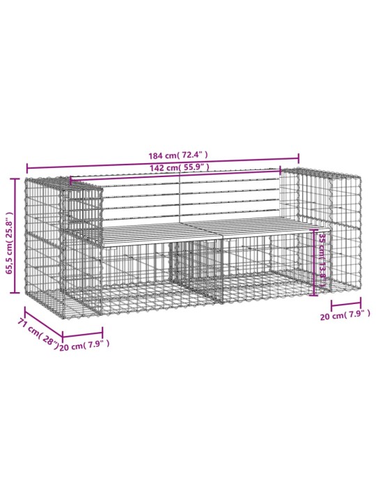 Gabioonpink, 184 x 71 x 65,5 cm, immutatud männipuit