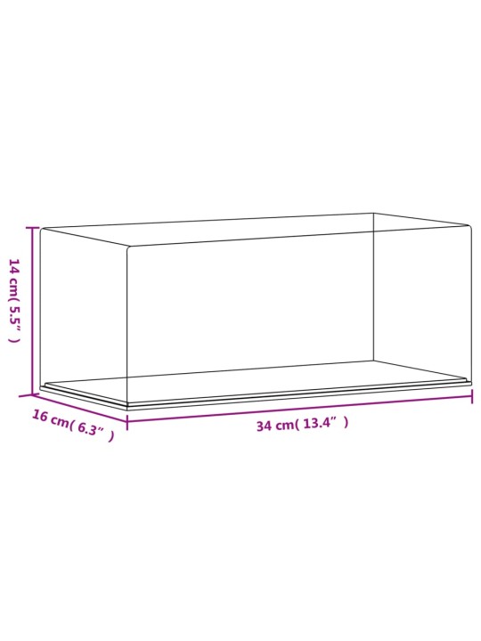 Vitriinkast, läbipaistev, 34 x 16 x 14 cm, akrüül