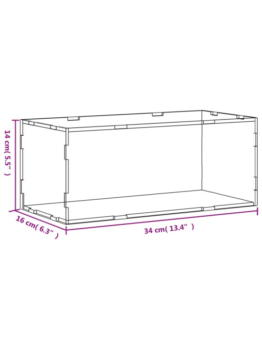 Vitriinkast, läbipaistev, 34 x 16 x 14 cm, akrüül