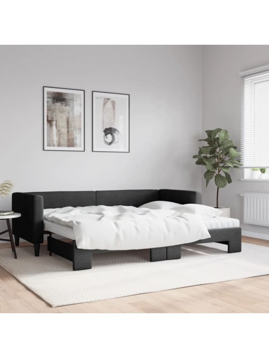 Diivanvoodi väljatõmmatava osaga, must, 80x200 cm, kangas