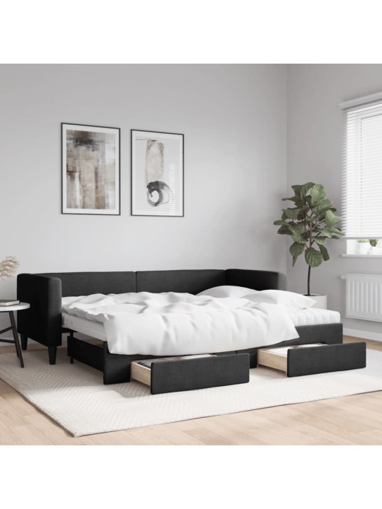 Diivanvoodi väljatõmmatava osaga, must, 80x200 cm, kangas