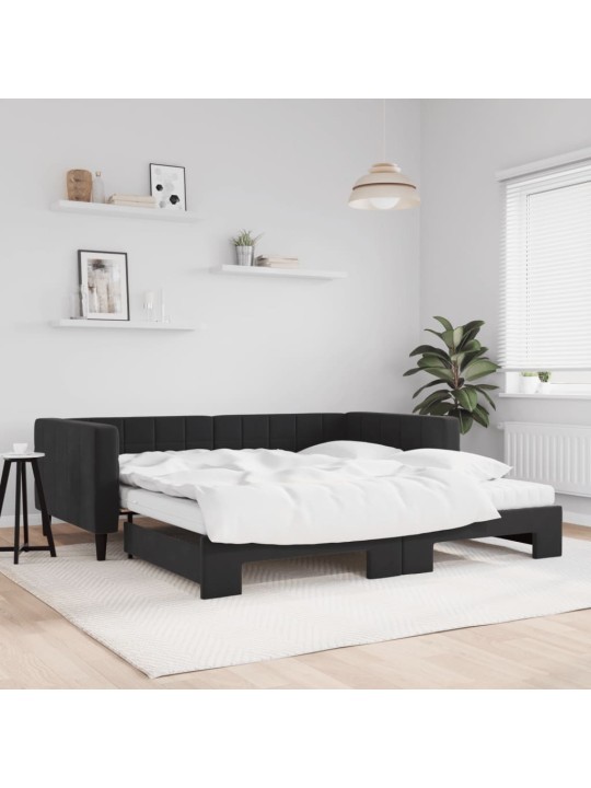 DIIVANVOODI VÄLJATÕMMATAVA OSAGA, MUST, 100X200 CM, SAMET