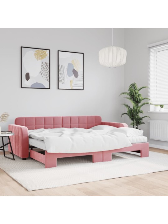 Diivanvoodi väljatõmmatava osaga, roosa, 80x200 cm, samet