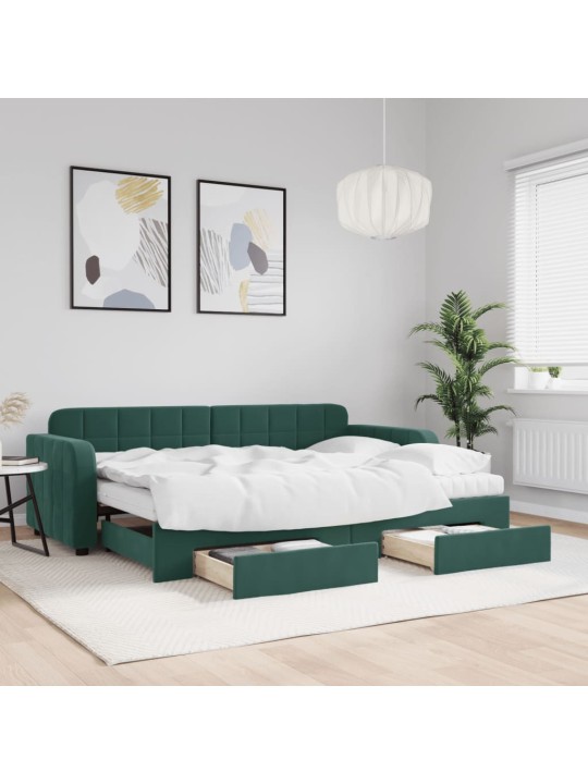 Diivanvoodi väljatõmmatava osaga, tumeroheline 80x200 cm, samet