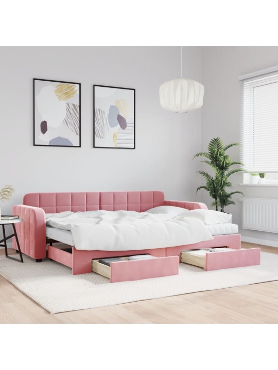 Diivanvoodi väljatõmmatava osaga, roosa, 80x200 cm, samet