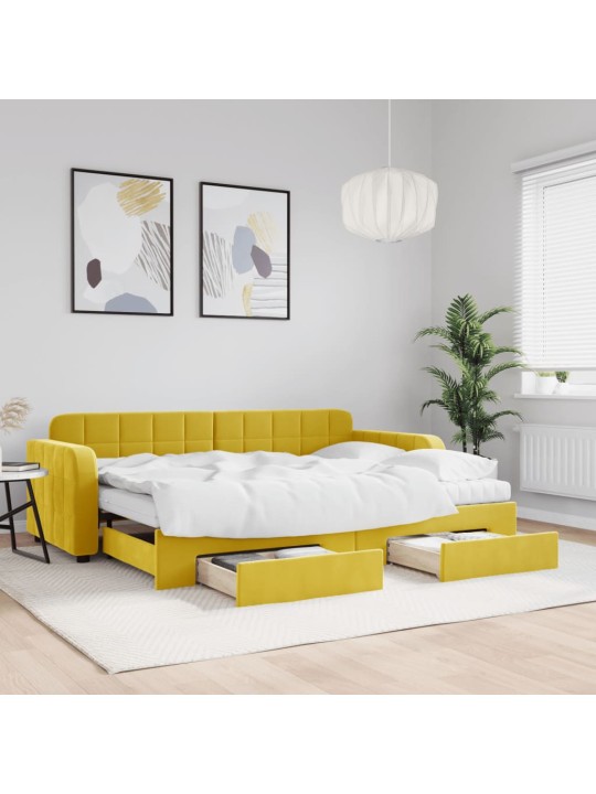 Diivanvoodi väljatõmmatava osaga, kollane, 80x200 cm, samet