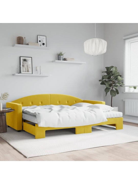 Diivanvoodi väljatõmmatava osaga, kollane, 80x200 cm, samet