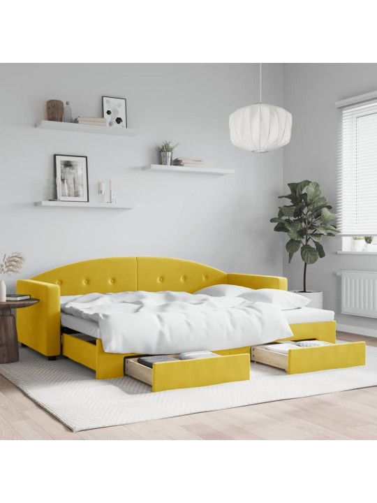 Diivanvoodi väljatõmmatava osaga, kollane, 80x200 cm, samet