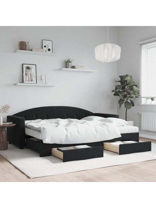 Diivanvoodi väljatõmmatava osaga, must, 80x200 cm, samet