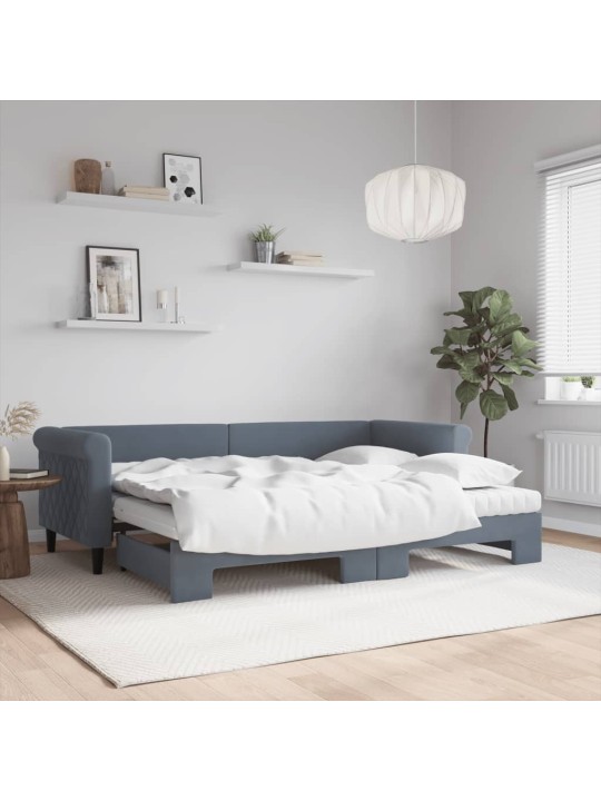 Diivanvoodi väljatõmmatava osaga, tumehall, 80x200 cm samet