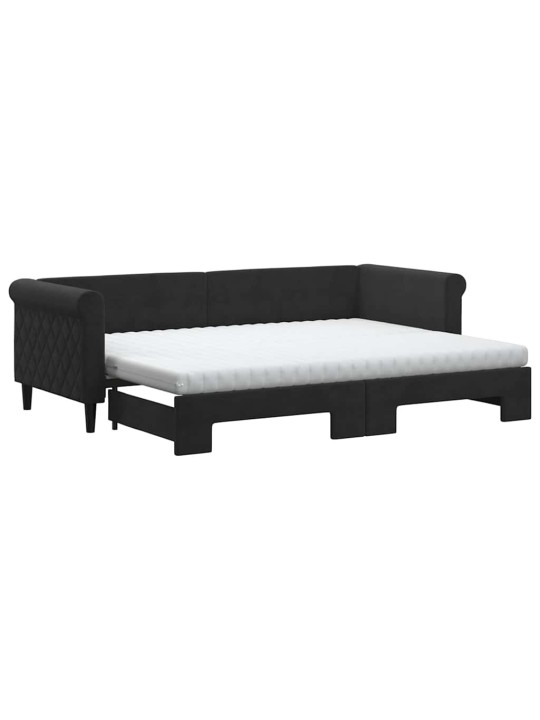 Diivanvoodi väljatõmmatava osaga, must, 80x200 cm, samet
