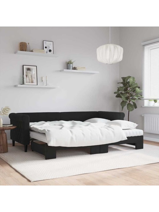 Diivanvoodi väljatõmmatava osaga, must, 80x200 cm, samet