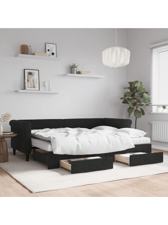 Diivanvoodi väljatõmmatava osaga, must, 80x200 cm, samet