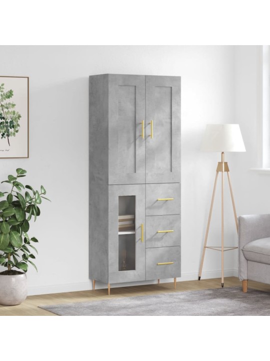 Kõrge kapp, betoonhall, 69,5 x 34 x 180 cm,tehispuit