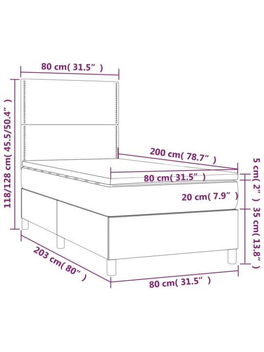 Kontinentaalvoodi madratsiga, must, 80x200 cm, kunstnahk