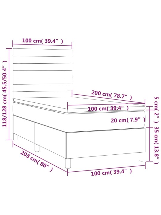 Kontinentaalvoodi madratsiga, must, 100x200 cm, samet