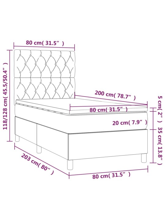 Kontinentaalvoodi madratsiga, must, 80x200 cm, samet