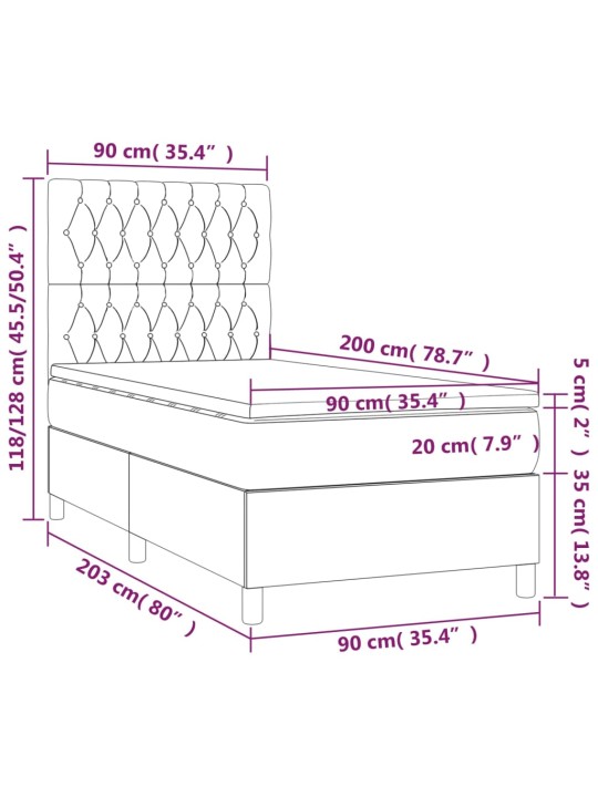 Kontinentaalvoodi madratsiga, must, 90x200 cm, samet