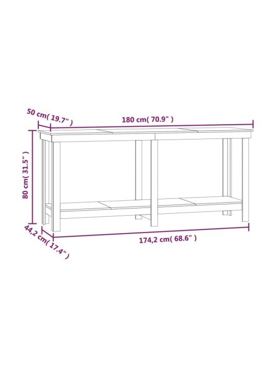 Tööpink, must, 180x50x80 cm, männipuit