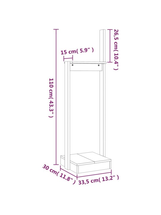 Küttepuude alus, valge, 33,5 x 30 x 110 cm, männipuit