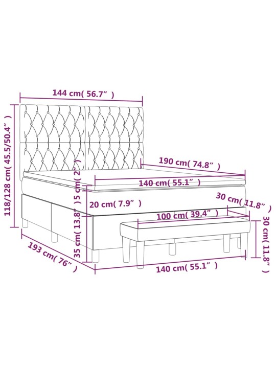 Kontinentaalvoodi madratsiga, tumepruun, 140x190 cm, kangas