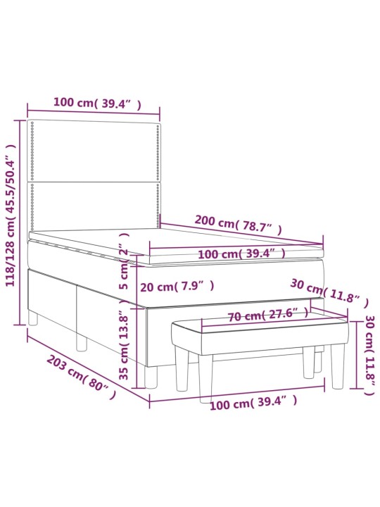 Kontinentaalvoodi madratsiga, hall, 100x200 cm, kunstnahk