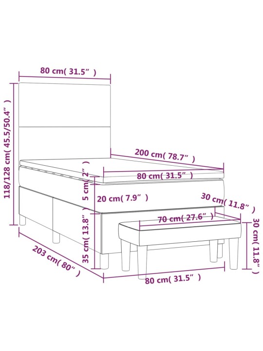 Kontinentaalvoodi madratsiga, must, 80x200 cm, samet