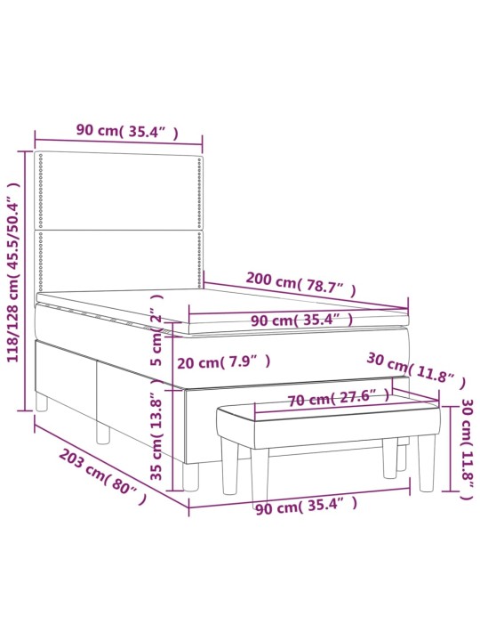 Kontinentaalvoodi madratsiga, must, 90x200 cm, samet