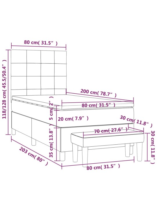 Kontinentaalvoodi madratsiga, must, 80x200 cm, samet