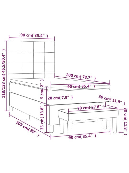 Kontinentaalvoodi madratsiga, must, 90x200 cm, samet