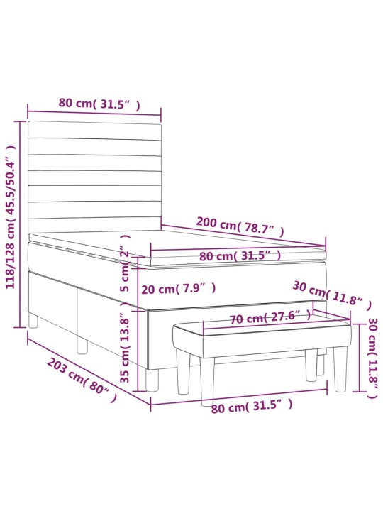 Kontinentaalvoodi madratsiga, must, 80x200 cm, samet