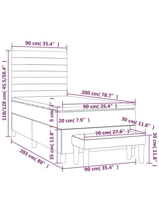Kontinentaalvoodi madratsiga, must, 90x200 cm, samet