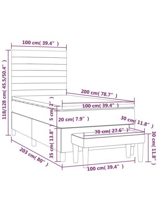 Kontinentaalvoodi madratsiga, helehall, 100x200 cm, samet