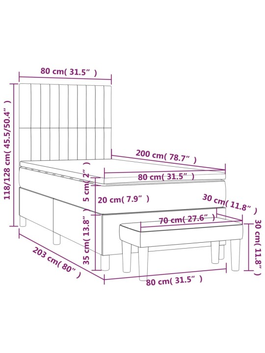 Kontinentaalvoodi madratsiga, must, 80x200 cm, samet