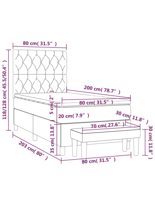 KONTINENTAALVOODI MADRATSIGA, MUST, 80X200 CM, SAMET