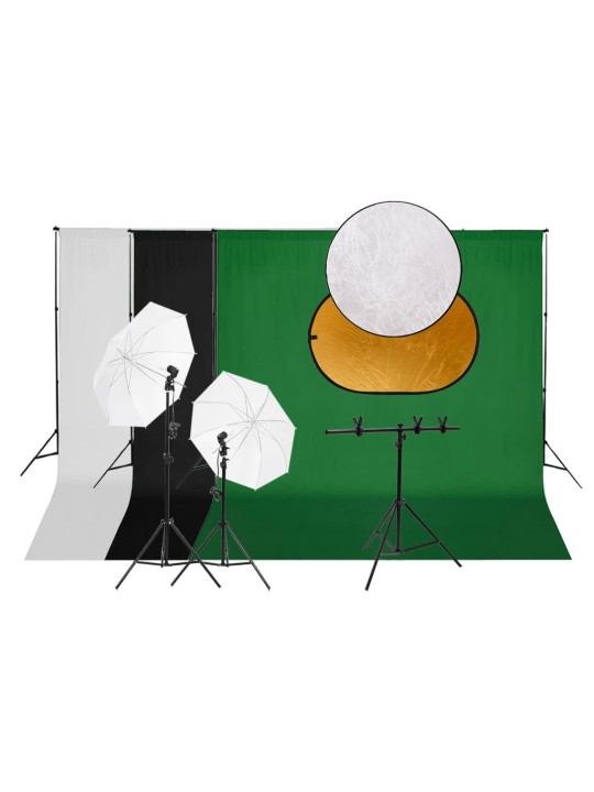 FOTOSTUUDIO KOMPLEKT VALGUSTUSE, TAUSTAPILDI JA REFLEKTORIGA
