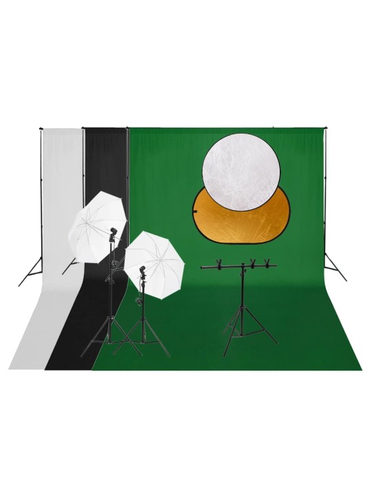 FOTOSTUUDIO KOMPLEKT VALGUSTUSE, TAUSTAPILDI JA REFLEKTORIGA