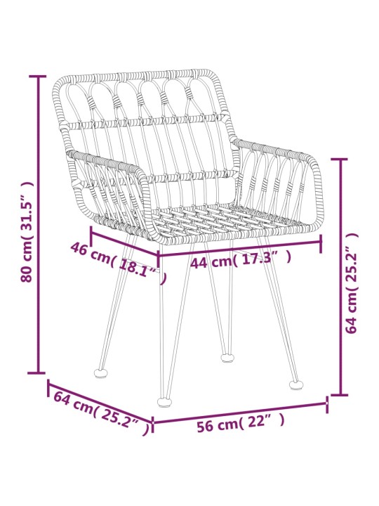 Aiatoolid käetugedega 2 tk, 56 x 64 x 80 cm, pe-rotang