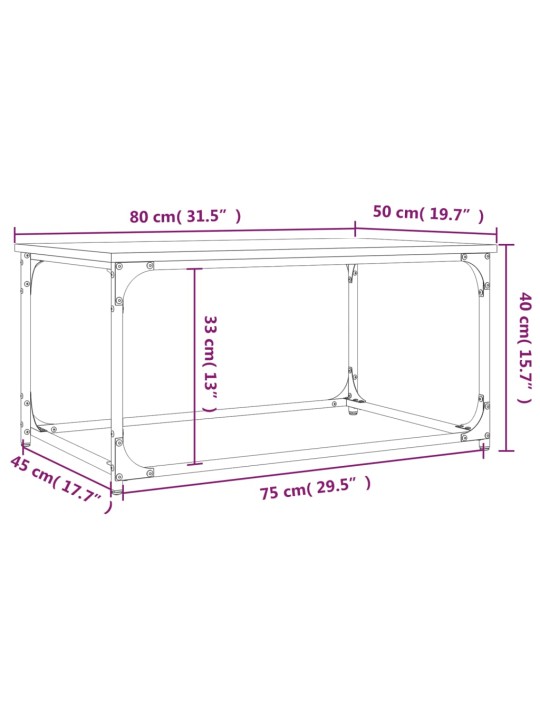 Kohvilaud, pruun tamm, 80 x 50 x 40 cm, tehispuit ja raud