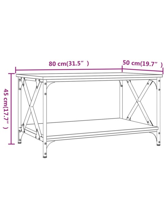 Kohvilaud, pruun tamm, 80 x 50 x 45 cm, tehispuit ja raud