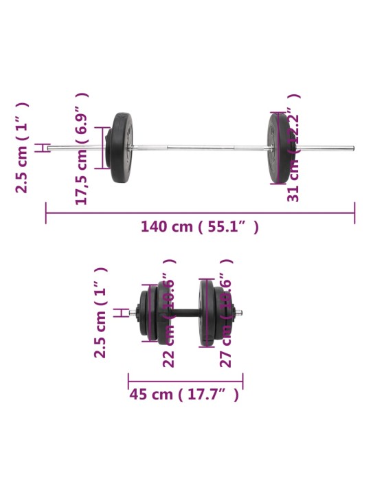 Kangi ja hantlite komplekt ketastega, 60 kg