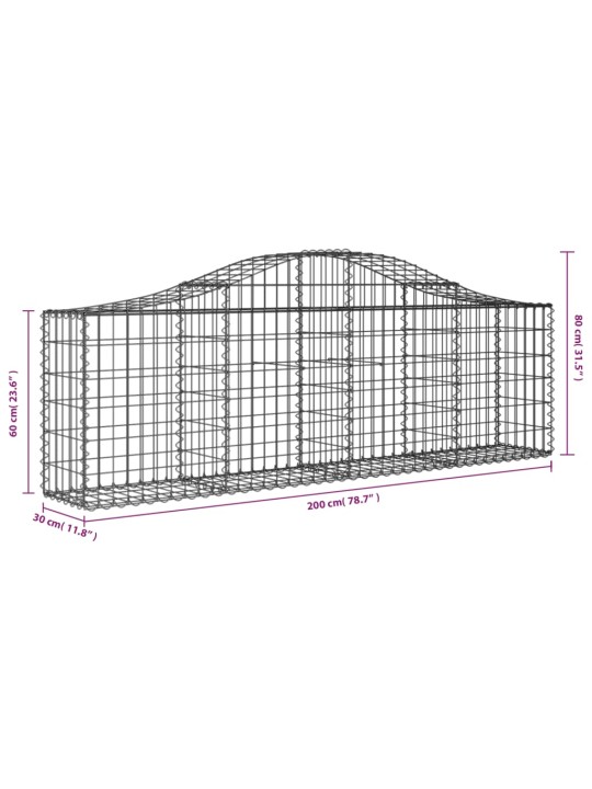 Kaarekujulised gabioonkorvid 2 tk, 200x30x60/80 cm, raud