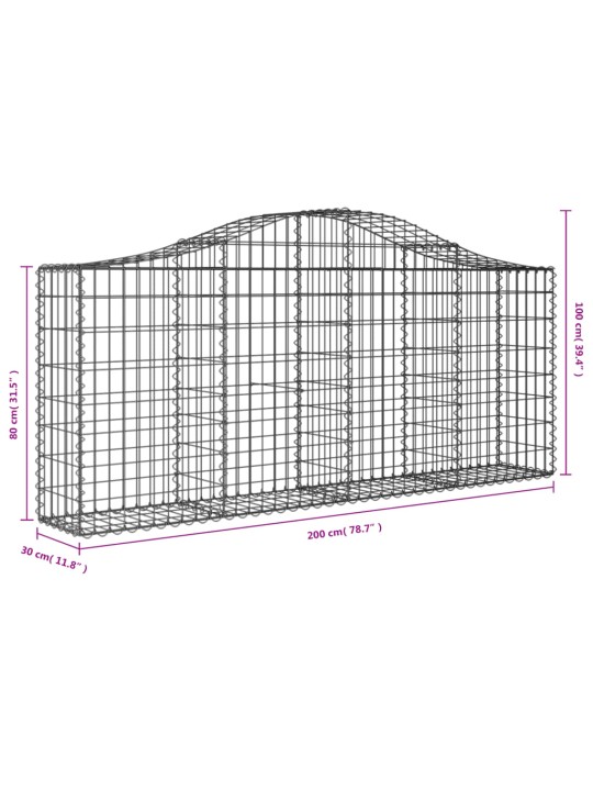 Kaarekujulised gabioonkorvid 2 tk, 200x30x80/100 cm, raud