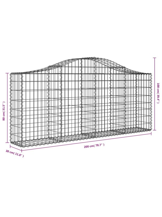 Kaarekujulised gabioonkorvid 3 tk, 200x30x80/100 cm, raud