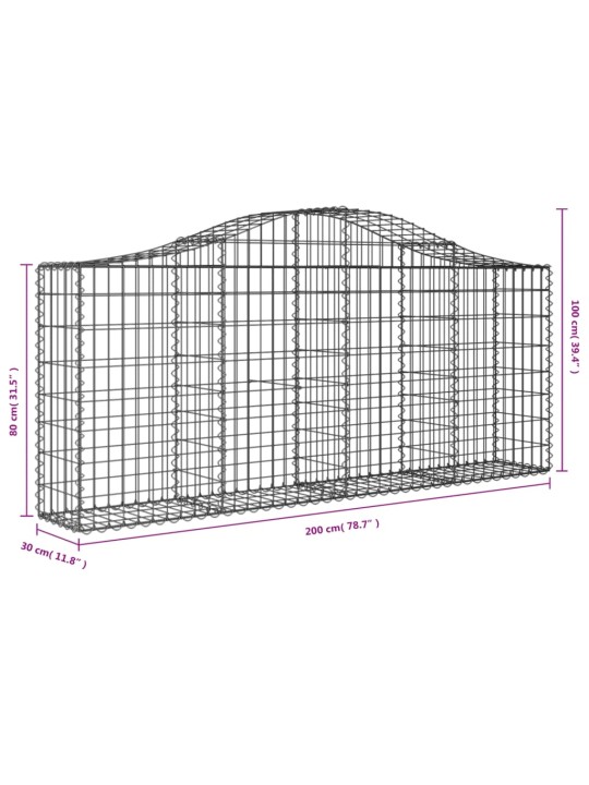 Kaarekujulised gabioonkorvid 6 tk, 200x30x80/100 cm, raud