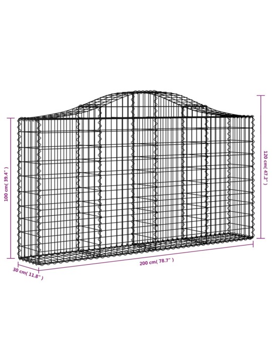 Kaarekujulised gabioonkorvid 2 tk, 200x30x100/120 cm, raud